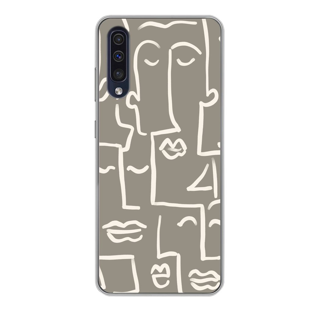 MuchoWow Handyhülle Schutzhülle Hülle für Samsung Galaxy A50 Gesicht - Kopf - Strichzeichnung Silikon Softcase Handy Hülle - Mobiltelefonhülle