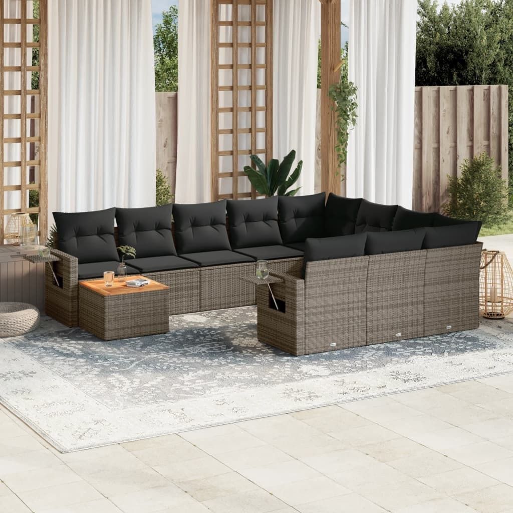 Maison Exclusive - 11-tlg. Garten-Sofagarnitur mit Kissen Grau Poly Rattan