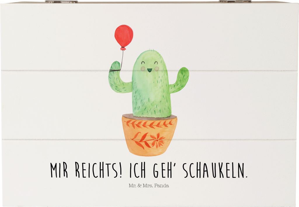 Mr. & Mrs. Panda Geschenkbox Kaktus Luftballon 22 x 15 cm - Weiß - Geschenk, Kakteen, Freude, Erinnerungskiste, Büro, fotobox, Stress, Holzkiste,...