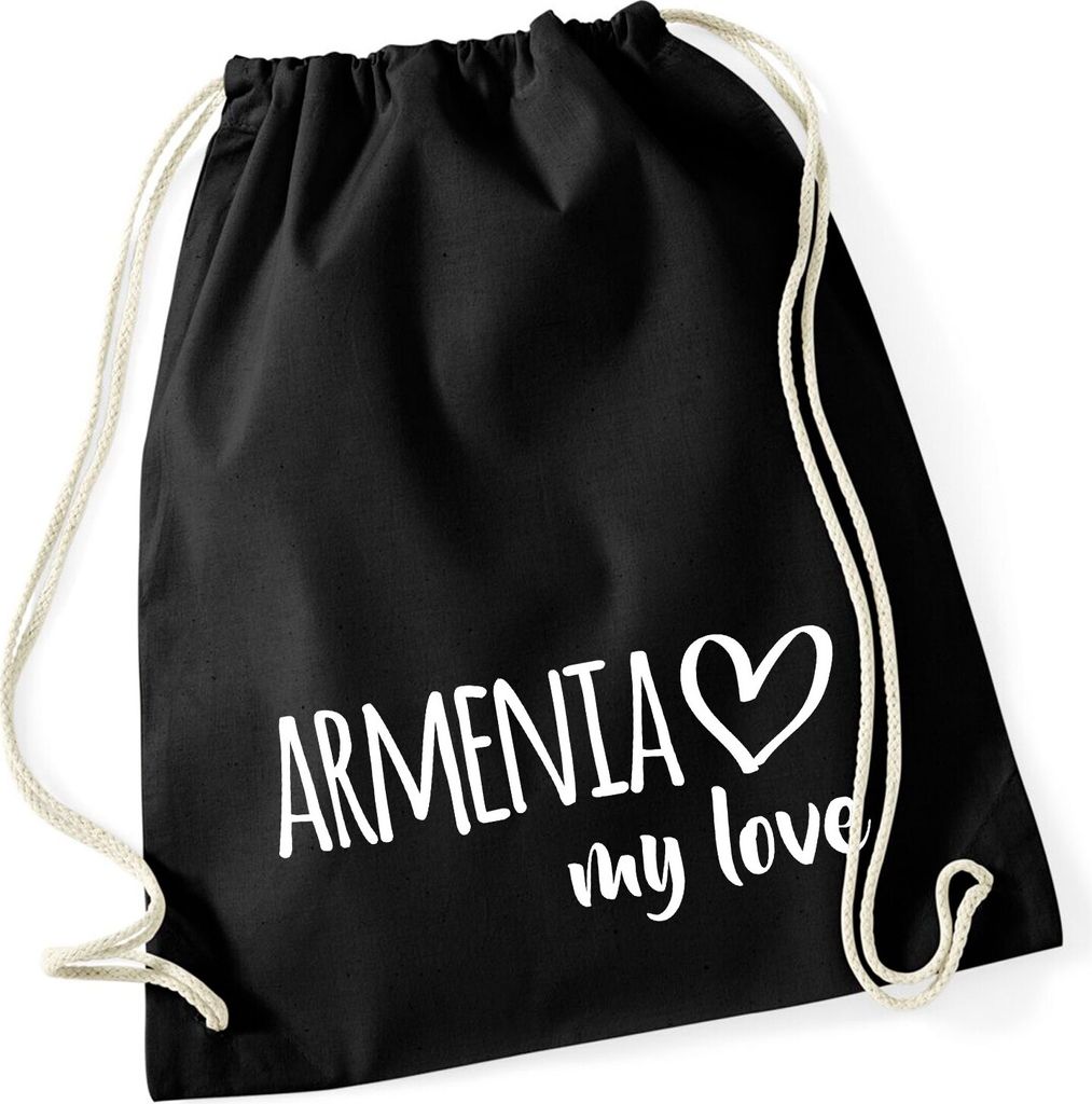 Huuraa Turnbeutel Armenia my love Geschenk 12 Liter Black Baumwolle Armenia Präsent
