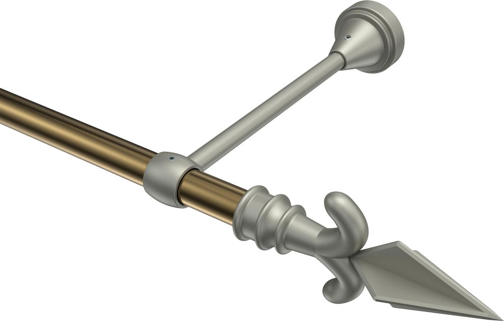 Interdeco Gardinenstange / Vorhangstange Messing Antik / Chrom matt, Typ Primus Matteo (Pfeil), 16 mm Ø 1-läufig, 100 cm