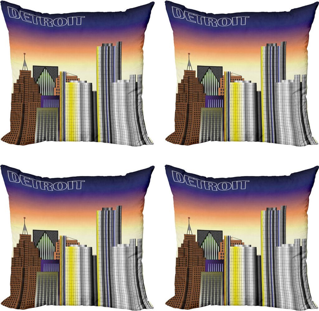 ABAKUHAUS Detroit Kissenbezug Set (4 Stück), Retro Style Metropolis, Moderner Doppelseitiger Digitaldruck, 60 cm x 60 cm, Mehrfarbig