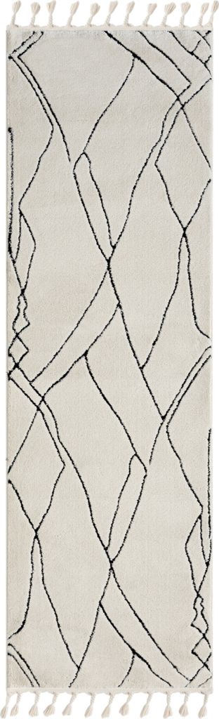 MY-RUG Teppich, Lovis, 250x80, Weiß, Hochflor-Teppich, modern, marokkanisches Design, flauschig weich, Skandi-Muster, Läufer