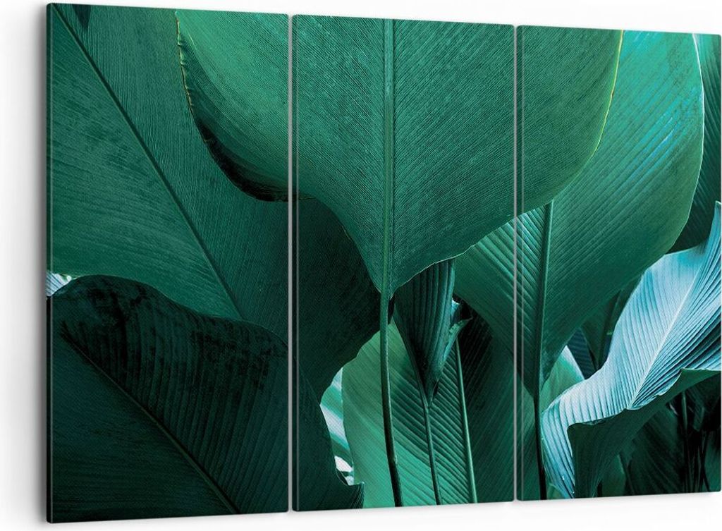 Bild auf Leinwand - Leinwandbild - 3 Teile - Blätter Palmen Banane - 105x70cm - Wand Bild - Wanddeko - Wandbilder - Leinwanddruck - Bilder - Wandd...