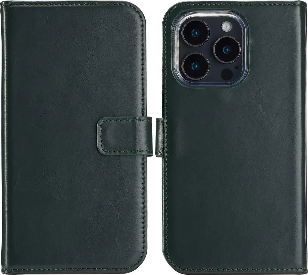 Selencia Bookcase iPhone 16 Pro Max Verde - Custodia Professionale Pelle