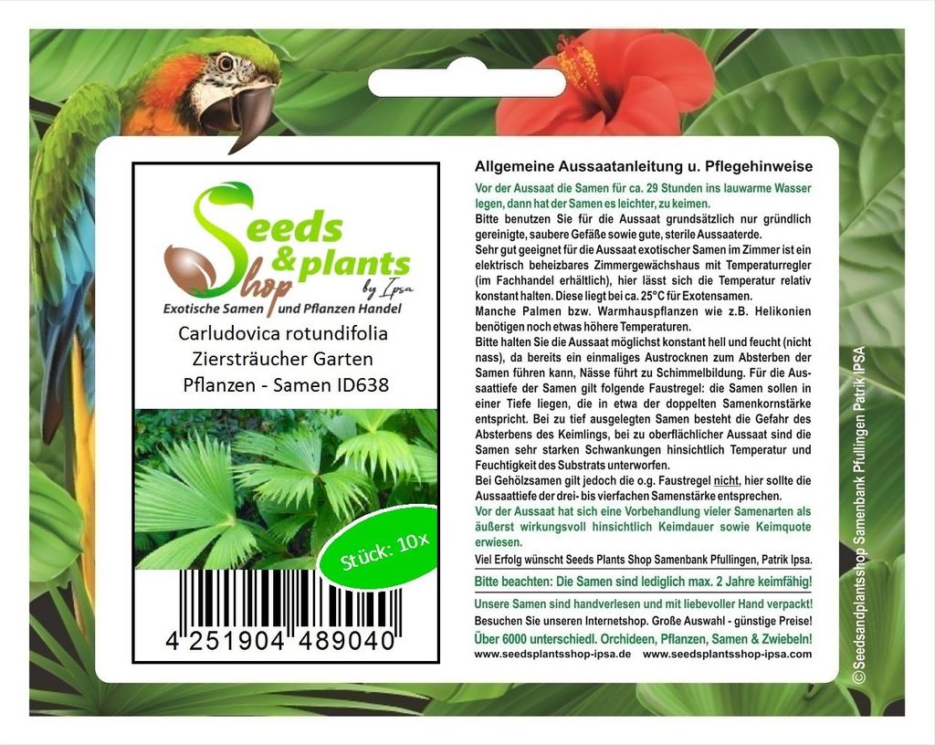 10x Carludovica rotundifolia Ziersträucher Garten Pflanzen - Samen ID638
