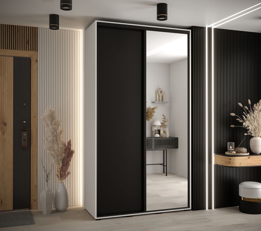 Kleiderschrank ASIRI 3 - 130/45 cm, weiß/schwarz/schwarz