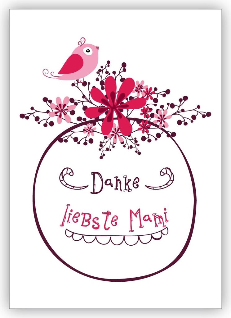 4x Entzückende Muttertagskarte, Dankeskarte mit Vögelchen: Danke liebste Mami