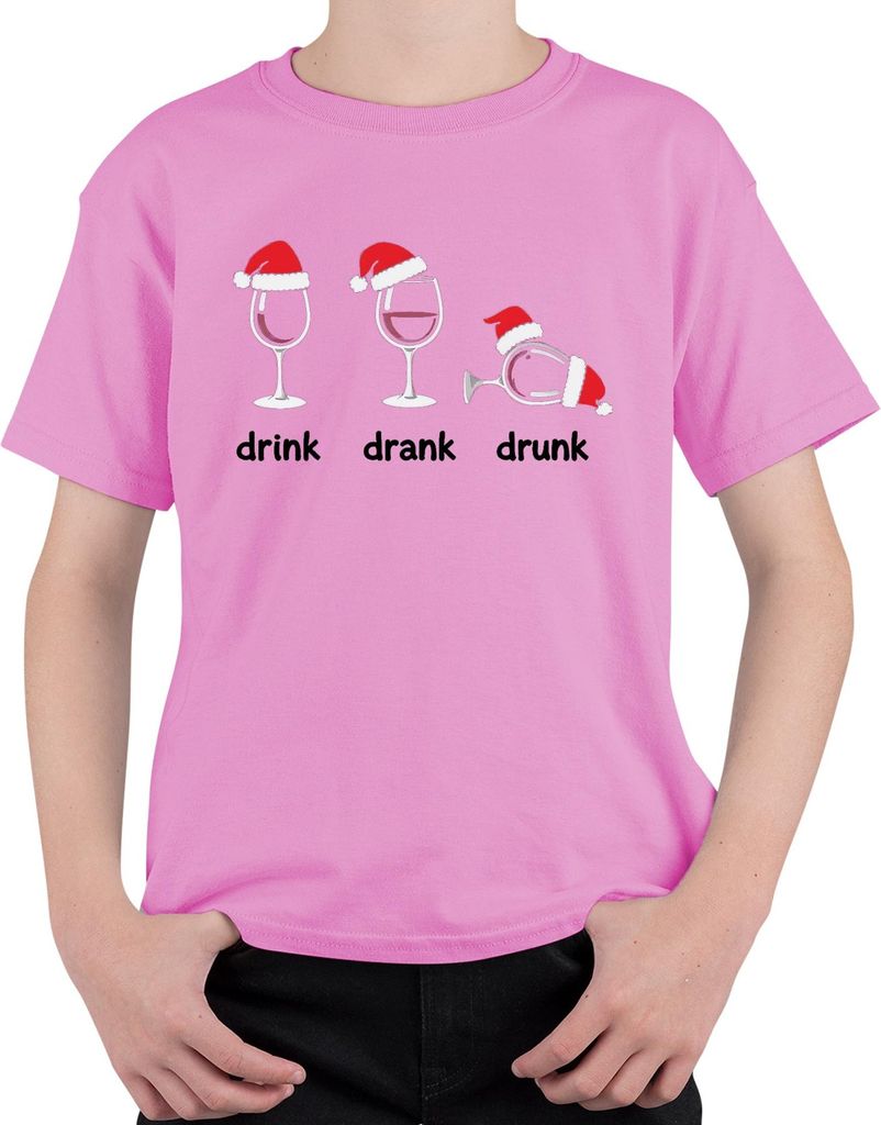 drink drank drunk Weinglas Lustig Weihnachten Geschenk Party Uni Kinder T-Shirt, Pink, 140
