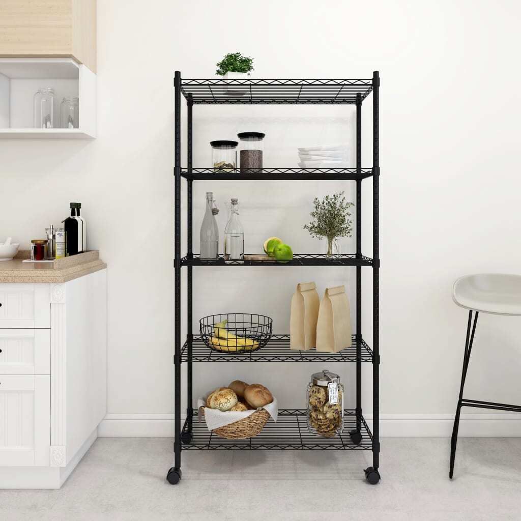 Möbel Lagerregal mit 5 Böden und Rollen 75x35x155 cm Schwarz 250 kg - Lager- & Regalsysteme 324630
