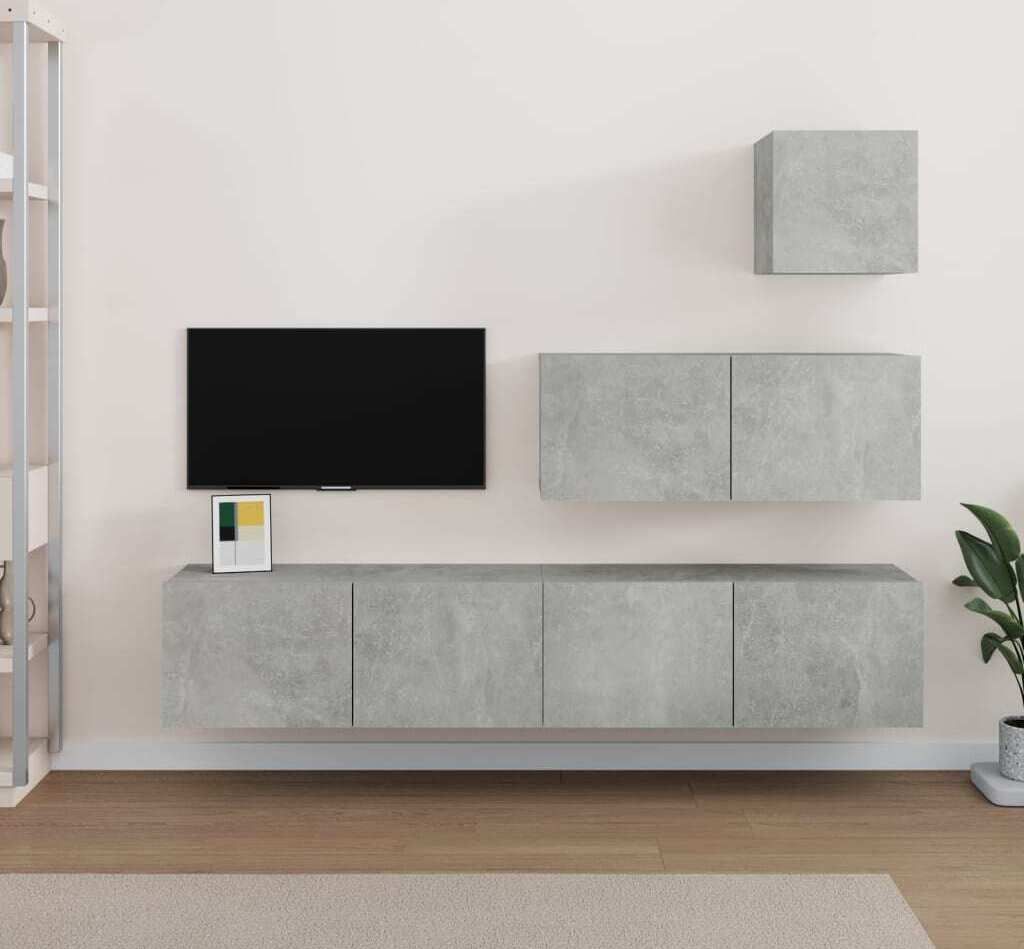 Maison Exclusive - 4-tlg. TV-Schrank-Set Betongrau Holzwerkstoff