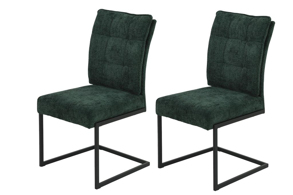 Hela Tische, 2er Set Freischwinger Stuhl Olivia, Webstoff Grün, Komfortsitz Viskoseschaum, Vierkant Metallgestell + Griff Schwarz, 120kg belastbar