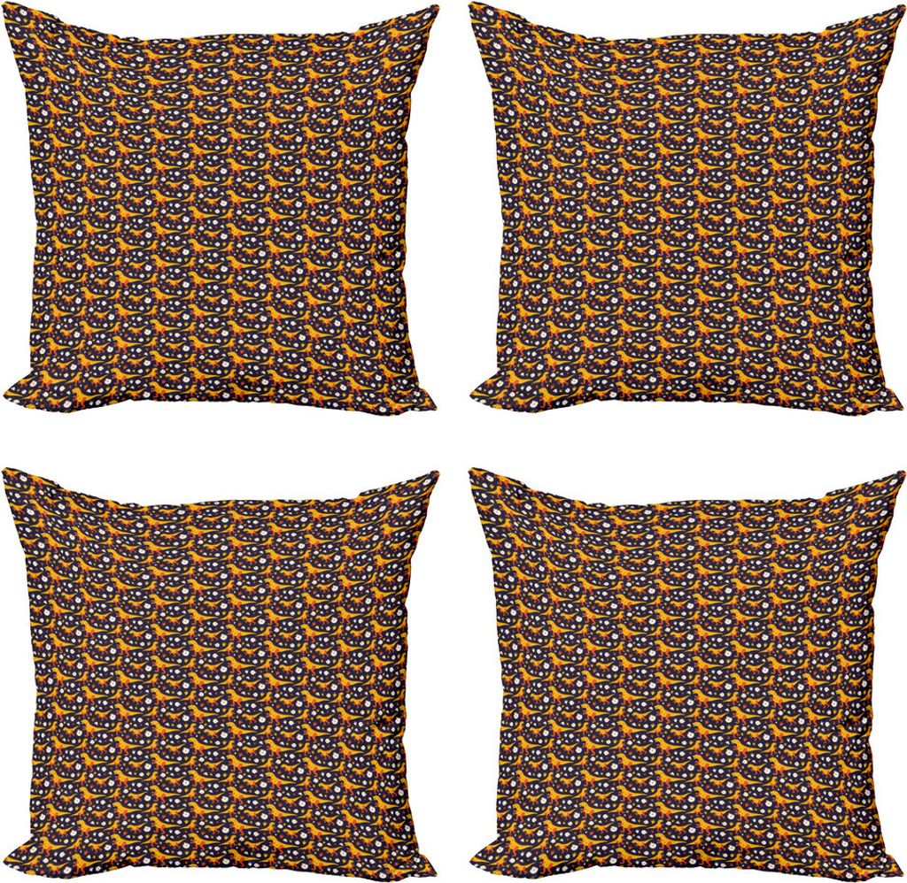 ABAKUHAUS Dino Kissenbezug Set (4 Stück), Dinosaurier Tierisches Ei, Moderner Doppelseitiger Digitaldruck, 45 cm x 45 cm, Erde Gelb Multicolor