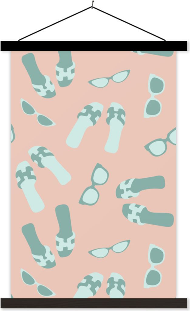 MuchoWow Textilposter Sommer - Flip-Flops - Rosa 120x180 cm mit schwarzem Rahmen - Fotos