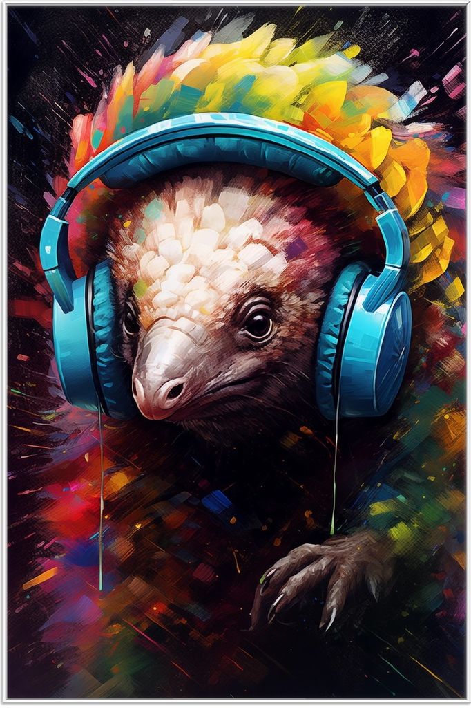Wallario Wandbild Musikalisches Schuppentier, Größe: 61 x 91,50 cm, Poster mit weißem Aluminiumrahmen