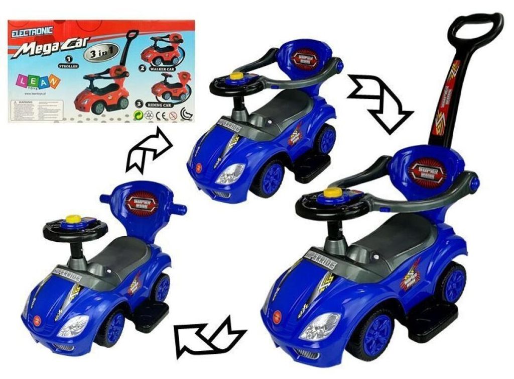 LEANToys Rutschauto mit Schiebestange Mega Car 3in1 Blau
