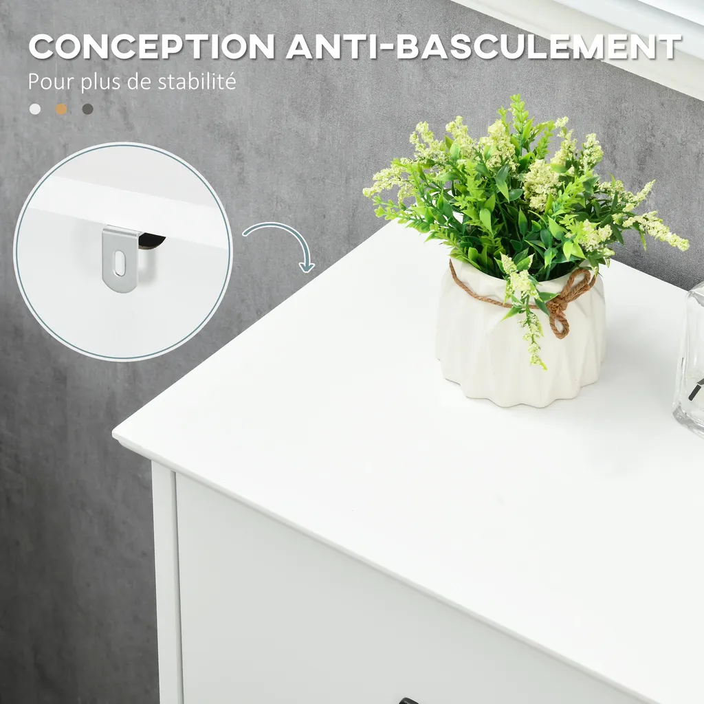 Commode de Salle de Bain Blanche 80x34x81cm avec Rangement Modulable - 6