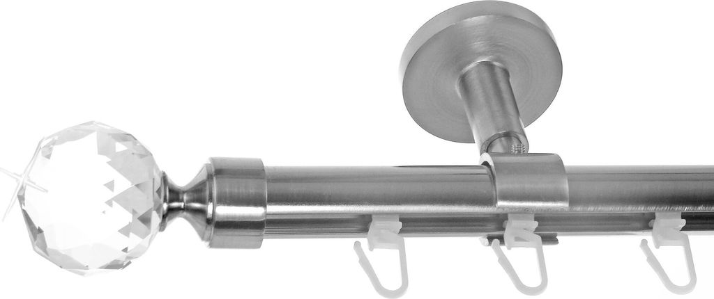 Innenlauf Gardinenstange Edelstahl look, Durchmesser 20mm, Deckenträger D30, 1-läufig, Länge 180, Endkappe E87