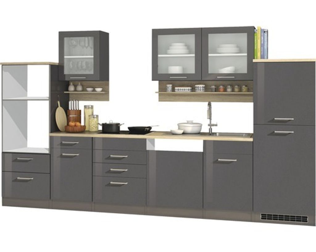 Held Möbel Küchenzeile ohne Geräte Mailand 340 cm grau Produktbild 