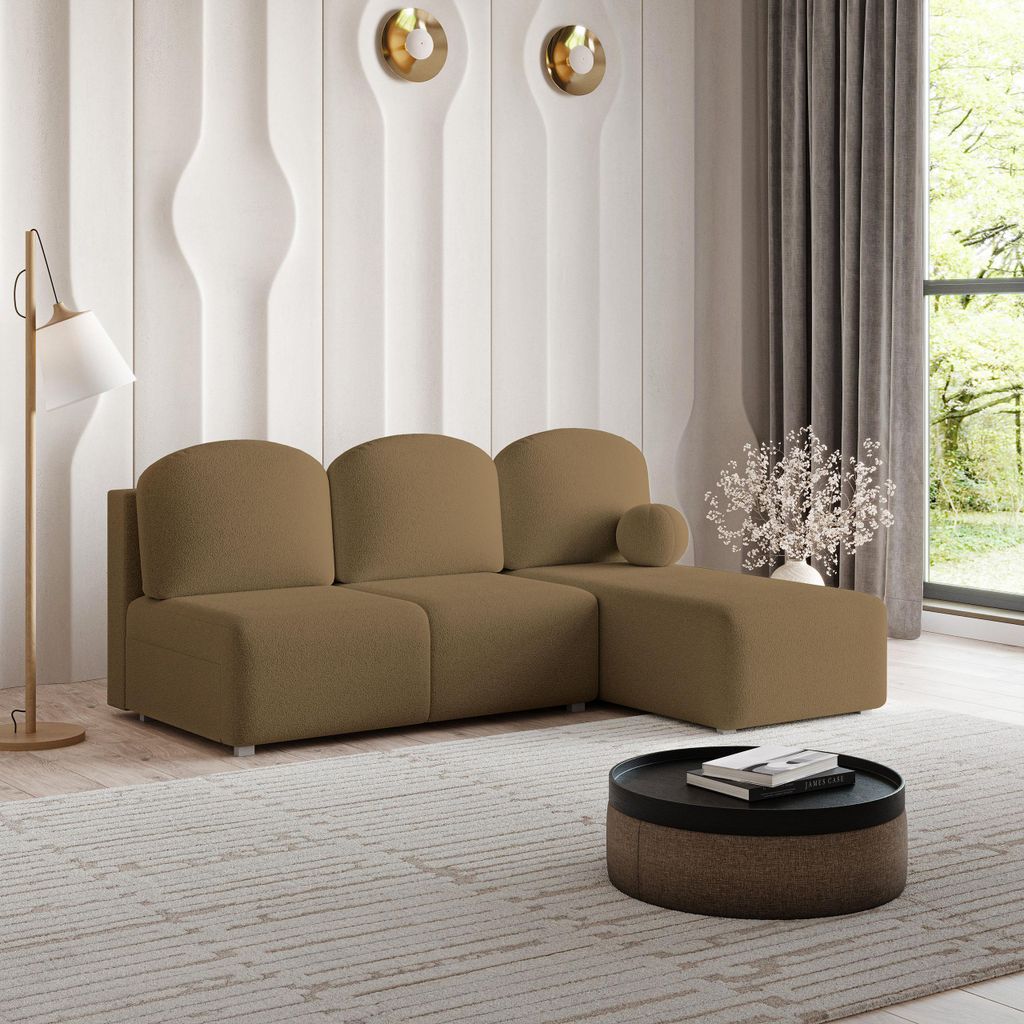 Masseno Ecksofa TRAMA mit Schlaffunktion L-Form, Sofa mit Bettkasten, Wohnzimmersofa, Couch, Soffa, Bettsofa, Couchgarnitur- Orange, QUELLE 17