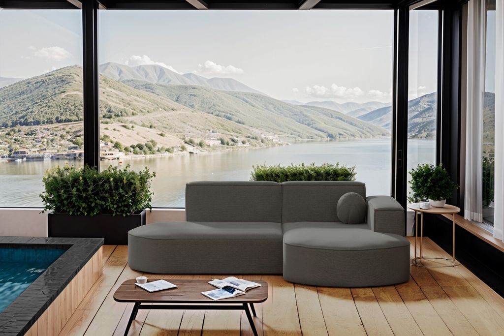 Kaiser Möbel Gartenmöbel Ecksofa, Couch ,Sofa L-Form Designer Modena Studio Patio Stoff Artikel Grau Rechts