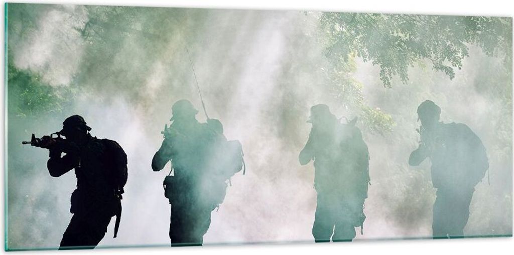 Bilder auf glas - Soldat Gewehr - 120x50cm - Glasbilder - Wandbilder - Kunstdruck - zum Aufhängen bereit - Wanddekoration aus Glas - Glas Bilder -...