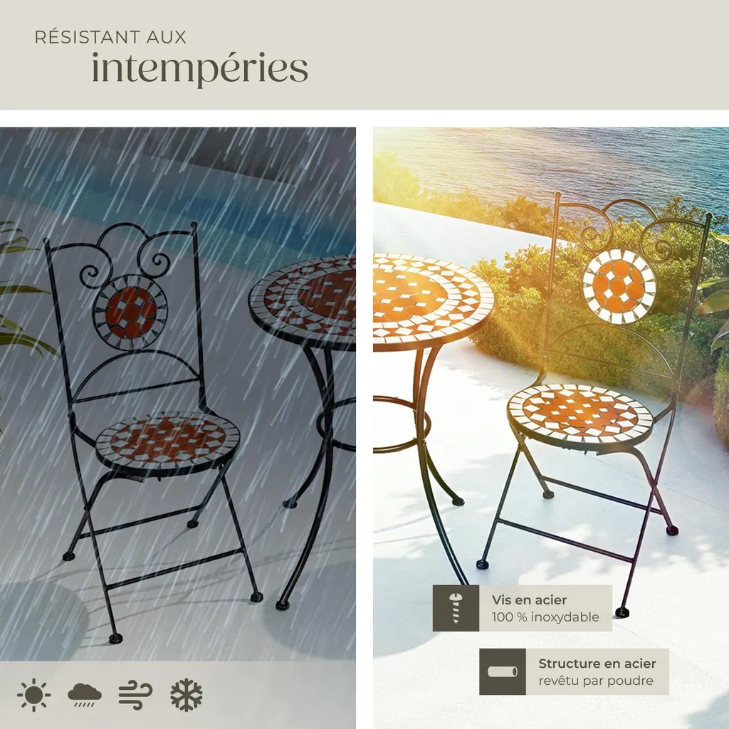 Ensemble table et chaises de jardin marron durable et facile à laver