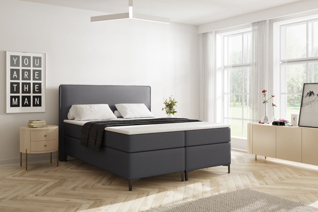VELAR Boxspringbett mit bettkasten "TEDDY", 140 cm, Grau
