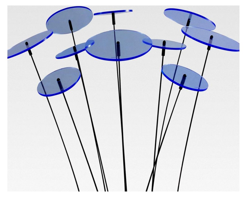 Sonnenfänger-Scheiben in Blau, Set mit 10 Stück, 5 Stück mit 7 cm und 5 Stück mit 10 cm Durchmesser sowie 35 cm Schwingstäben
