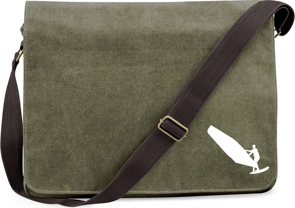 Huuraa Umhängetasche Windsurfen Silhouette 14 Liter Military Green Canvas Laptoptasche Geschenkidee