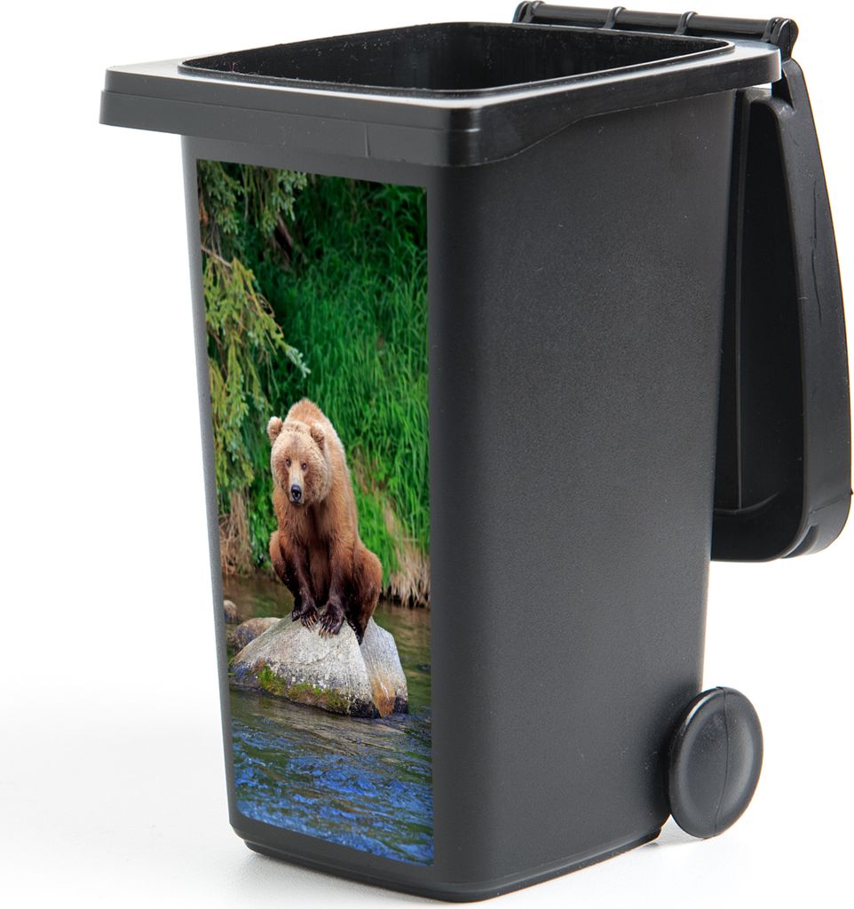 MuchoWow Mülltonnenaufkleber Bär - Stein - Tier 38x80 cm - Behälteraufkleber - Mülleimer-Aufkleber - Container-Aufkleber