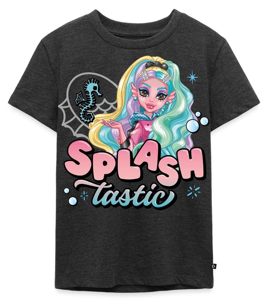 Spreadshirt Monster High Lagoona Blue Splashtastic Kinder Premium T-Shirt, 134/140 (8 Jahre), Anthrazit meliert
