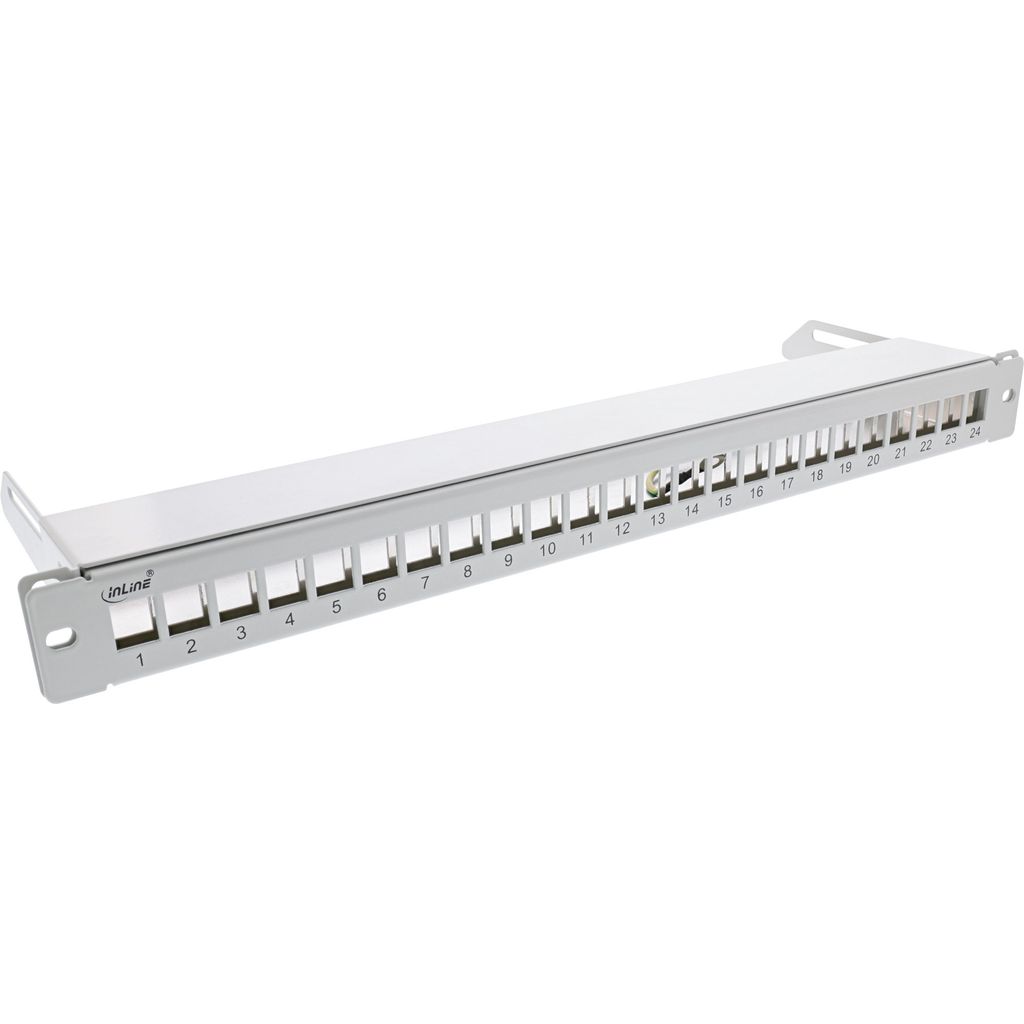 InLine Patchfeld 24-fach, Keystone Snap-In Leerblech Patchpanel, 48,26cm (19"), 1HE, lichtgrau RAL7035 (76824J)