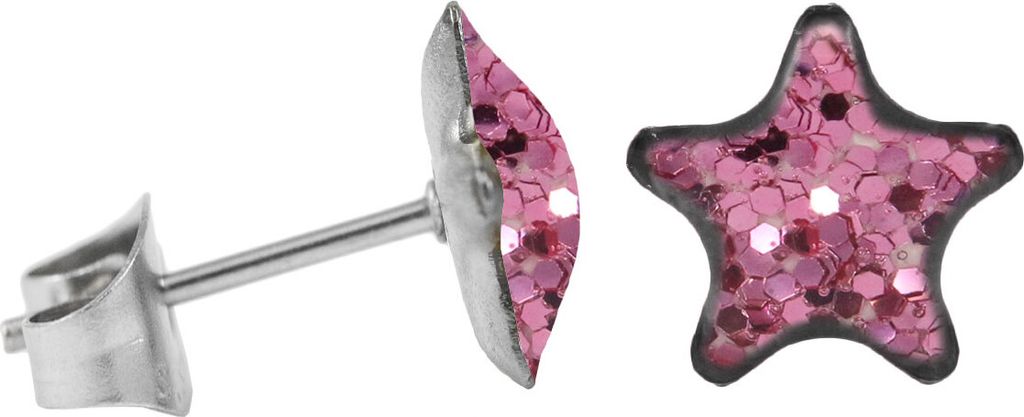 Ohrstecker Chirurgenstahl glitzernder Stern Farbe - Pink
