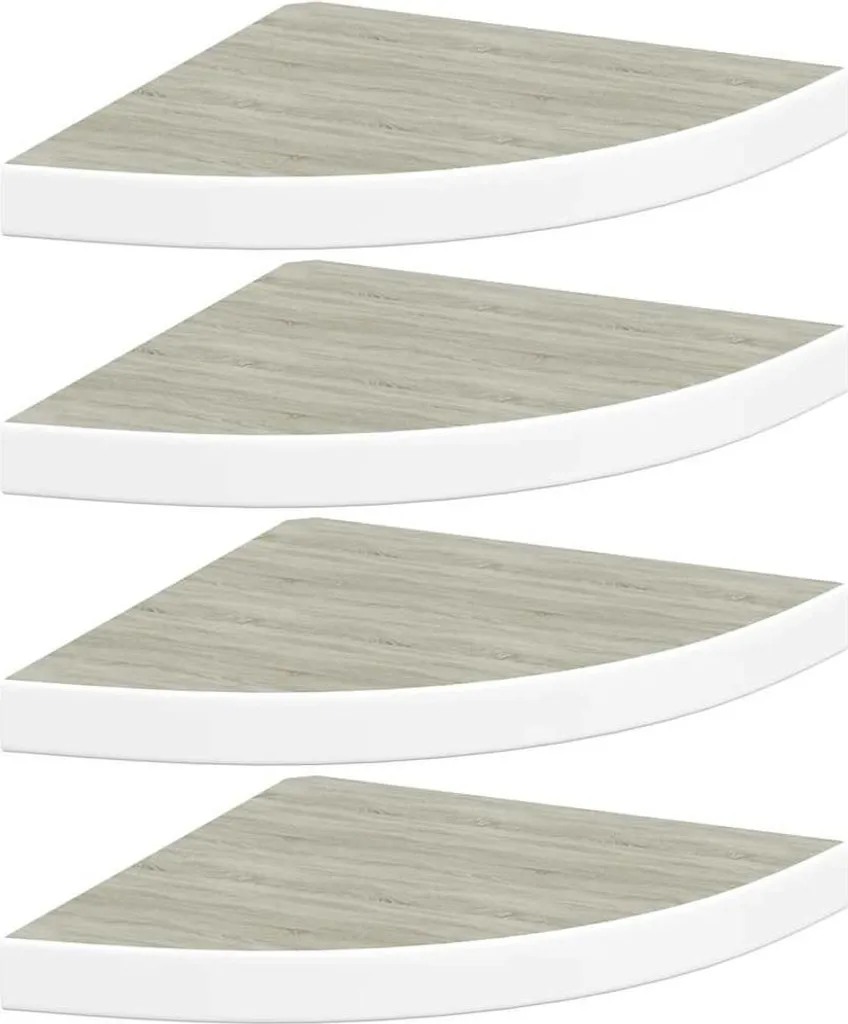 vidaXL Mensole galleggianti ad angolo 4 pz. MDF effetto rovere e bianco 35x35x3,8 cm