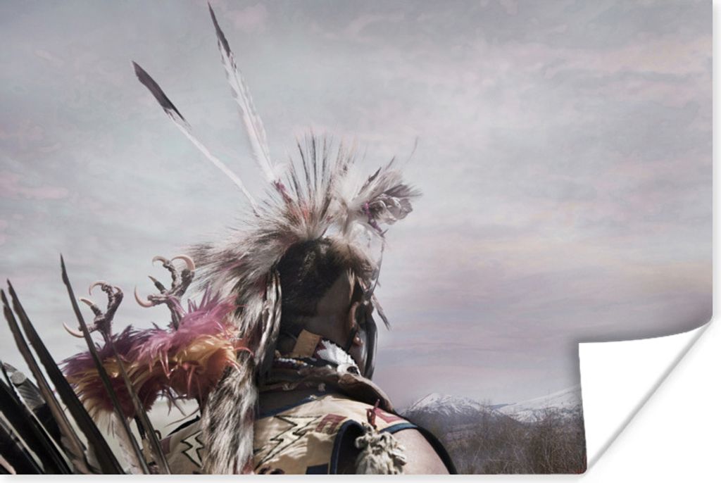 MuchoWow Poster Ein Indianer gegen einen bewölkten Himmel 90x60 cm - Schlafzimmer