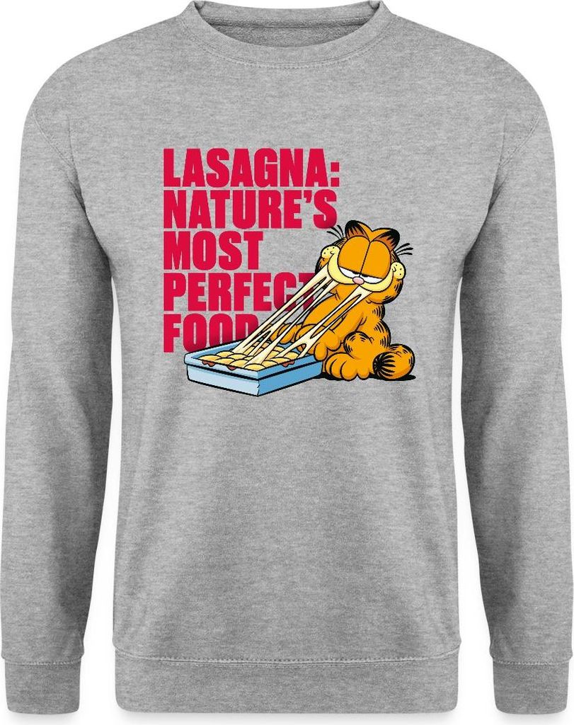 Spreadshirt Garfield Lasagne Das Perfekte Essen Uni Pullover, 3XL, Weißgrau meliert
