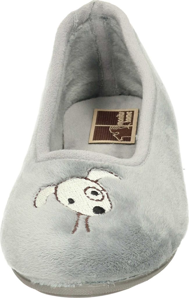 Manitu Damen Hausschuh Slipper Ballerina Hund Stickerei, Größe:40 EU, Farbe:Grau