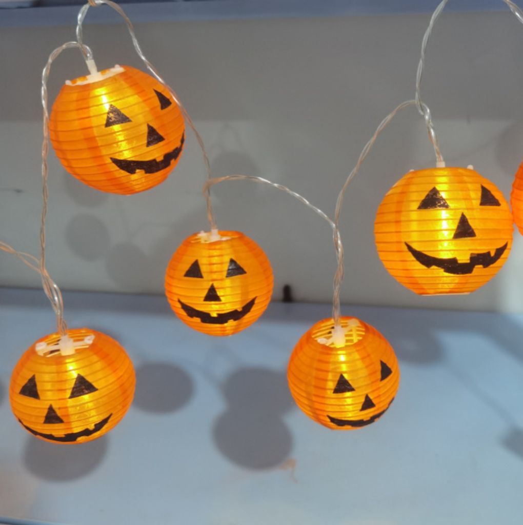 LED Halloween Lichterkette Kürbis mit 12 LEDs 160 cm Batteriebetrieb 
