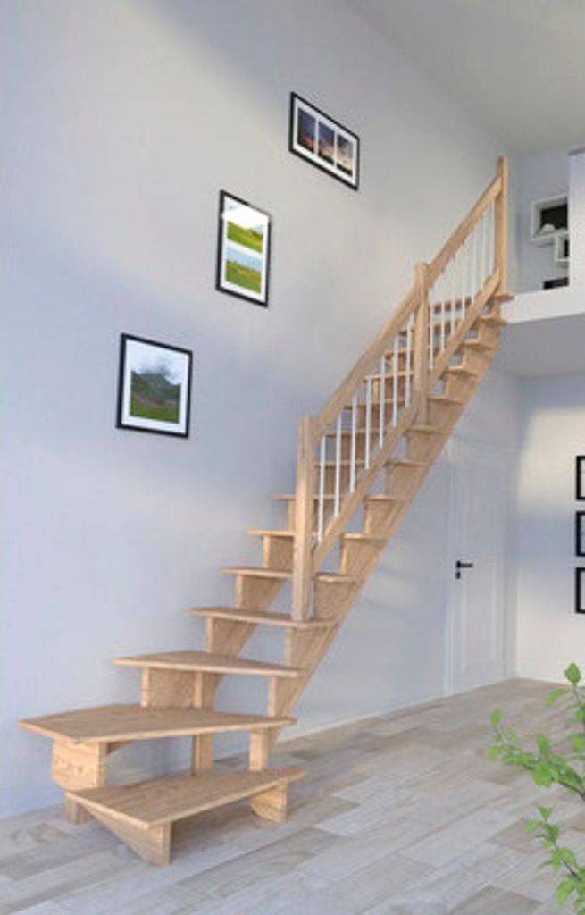 Pertura Wangentreppe Atanas Eiche Unbehandelt Ohne Setzstufen Seitenwange eiche 1/4-gewendelt unten rechts 80 cm 13 Stuf