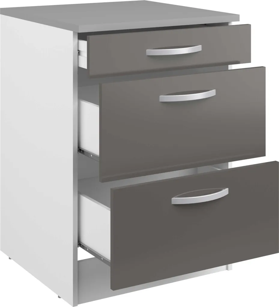 Armoire basse Eko 60x60 cm avec 3 tiroirs - Meuble de rangement gris - 9