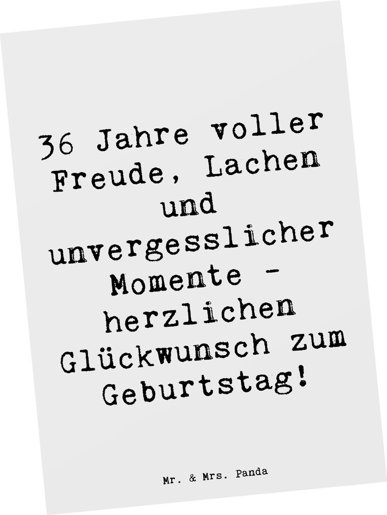 Mr. & Mrs. Panda Postkarte Spruch 36. Geburtstag - Weiß - Geschenk, Ansichtskarten, Feiern, bildkarte, Ansichtskarte, 36 Jahre, Postkarten, Alter,...
