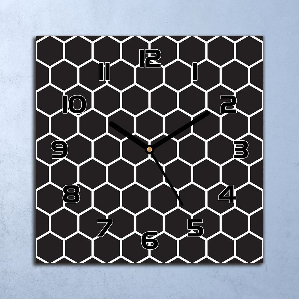 Wanduhr Echt-Glas-Küchenuhr Schwarz-weiße Wabe Quarz 30x30 Produktbild 
