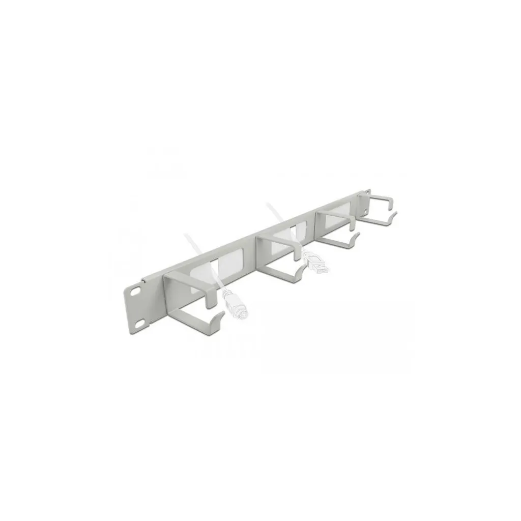 Guide-Câble à Brosse 1U pour Rack 19 avec 4 Crochets de Rangement Gris