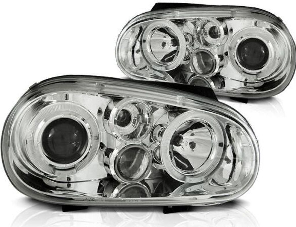 LED Angel Eyes Scheinwerfer passend für VW Golf 4 97-03 mit Nebelscheinwerfern chrom