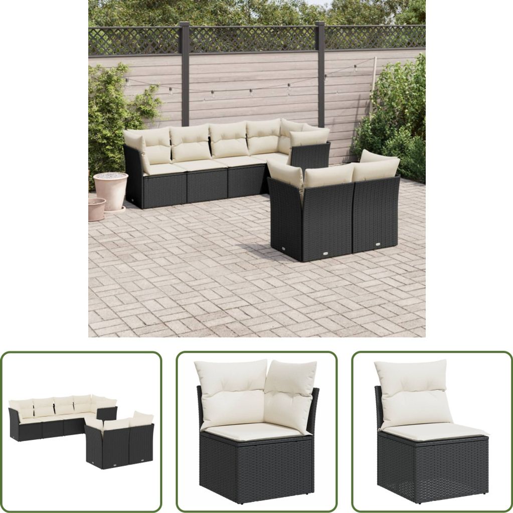 The Living Store 7-tlg. Garten-Sofagarnitur mit Kissen Schwarz Poly Rattan
