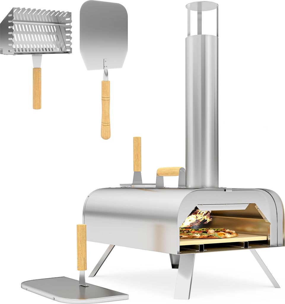 Outsunny Outdoor Pizzaofen Holzbefeuerter Pizza Ofen aus Edelstahl Backofen