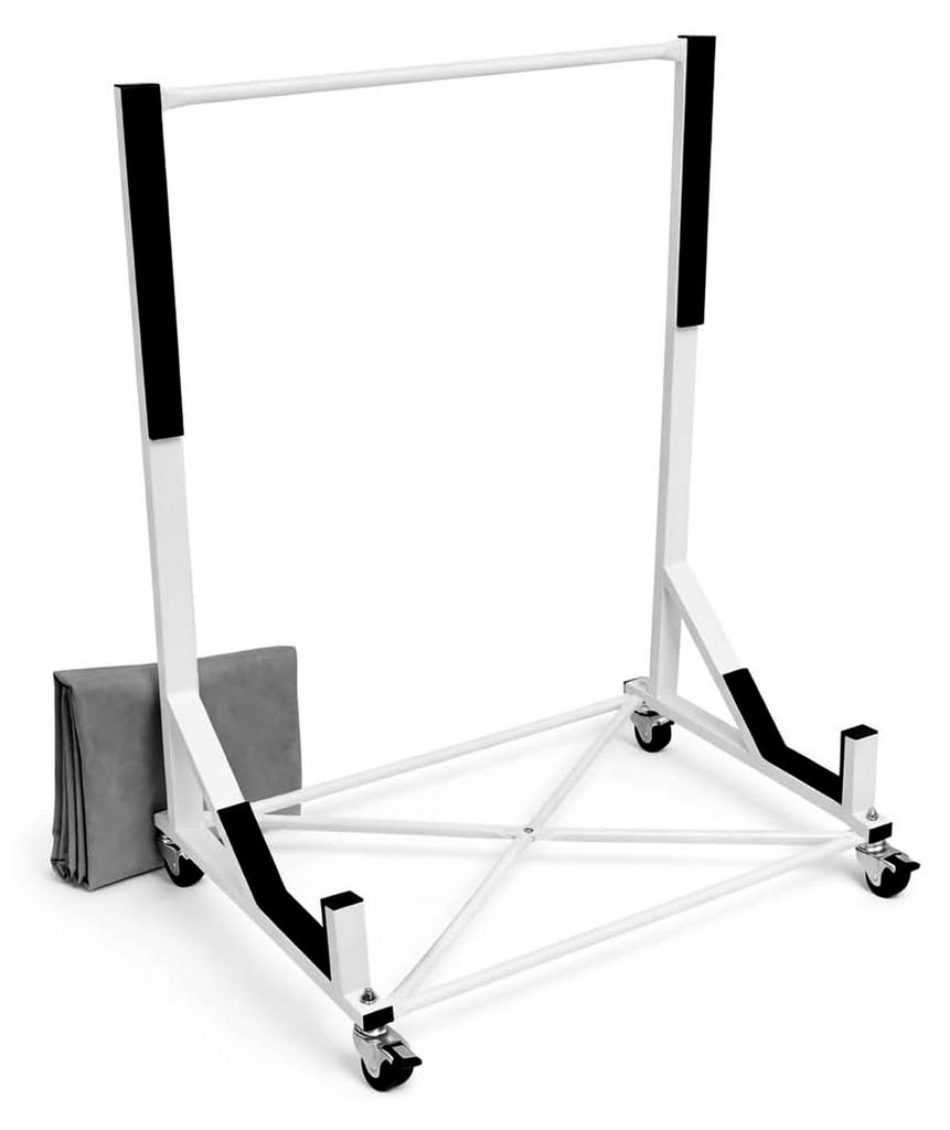 Rollbarer Hardtopständer in Weiß mit 4 feststellbaren Rollen und gepolsterten Auflagepunkten aus Stahl, inklusive XXL Hardtop Cover
