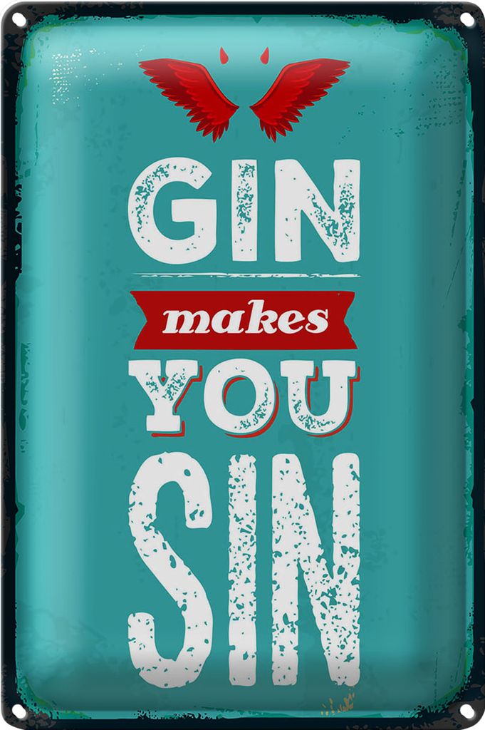 Blechschild Spruch Gin makes you Sin Devil Hell 40x30cm