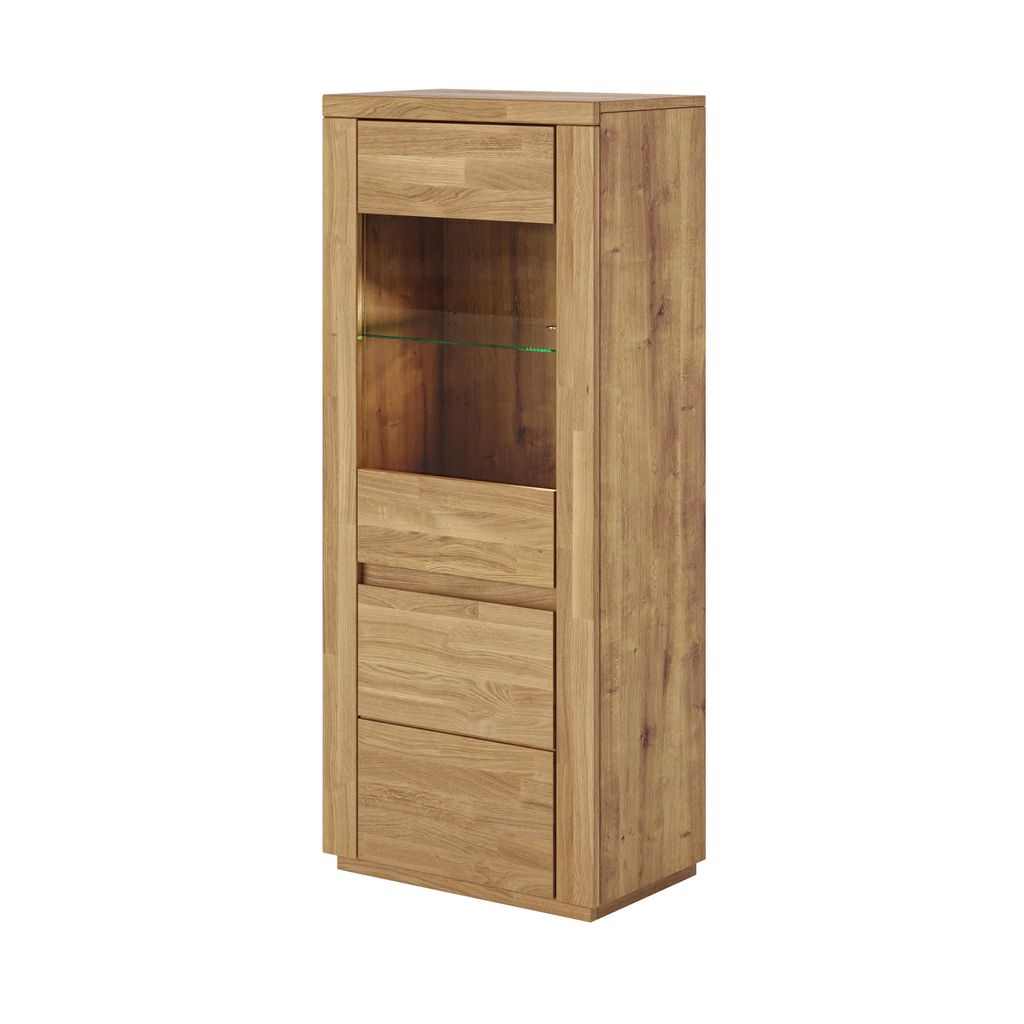 Highboard Eiche 60 cm Massivholz-Front Vitrine mit Glastür Produktbild 